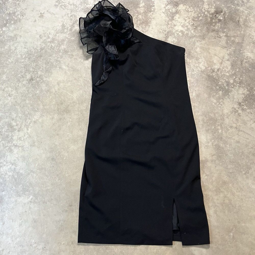 Marina Dress Womens 8 Black Ruffle One Shoulder Cocktail Lined Sexy After 8 Chic